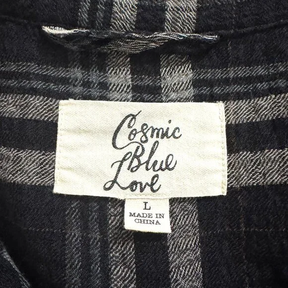 Cosmic Blue Love Maci Relaxed Plaid Top Women's Size L - Picture 8 of 10
